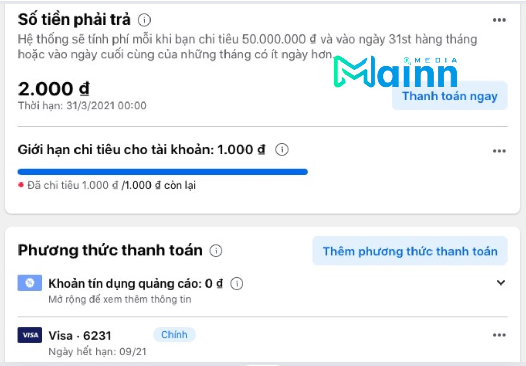 ngưỡng thanh toán quảng cáo facebook