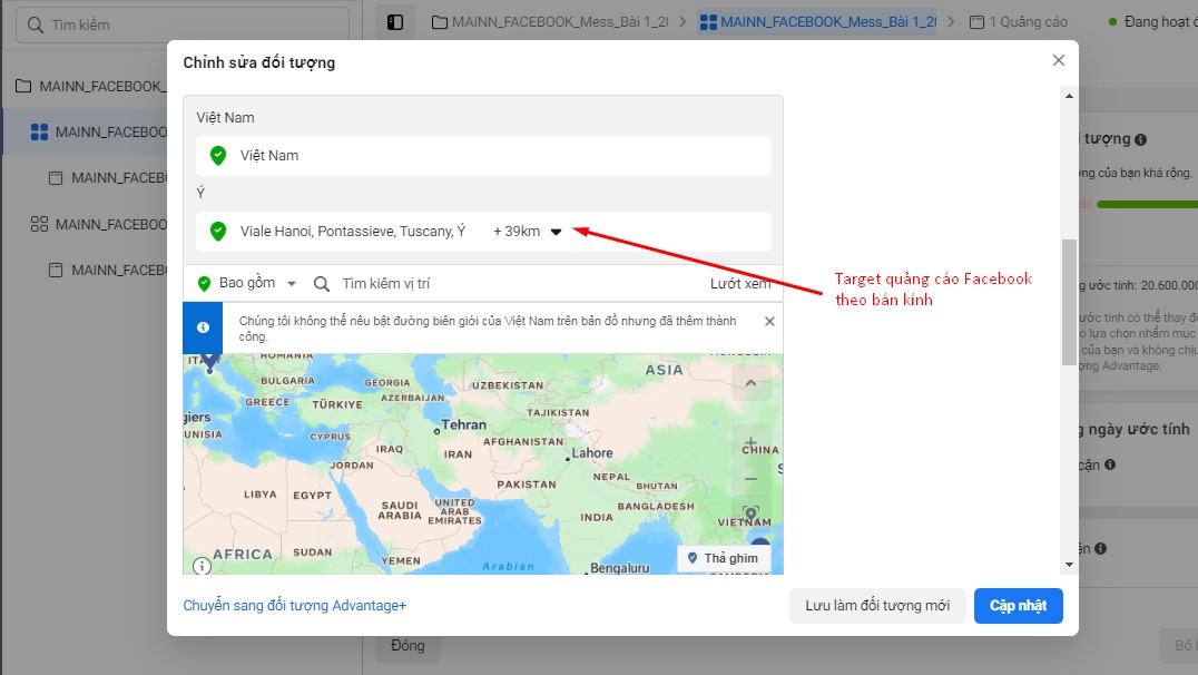Target quảng cáo Facebook theo bán kính