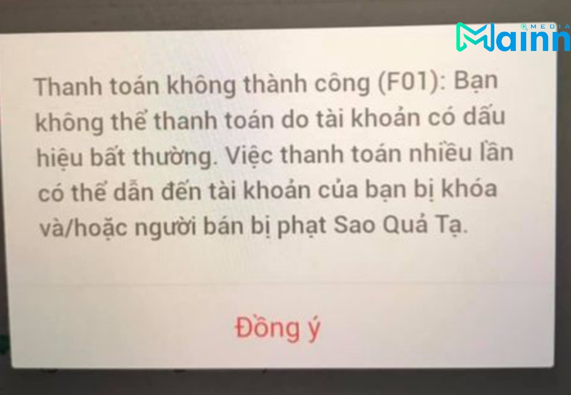 Hướng dẫn khắc phục lỗi F01 Shopee