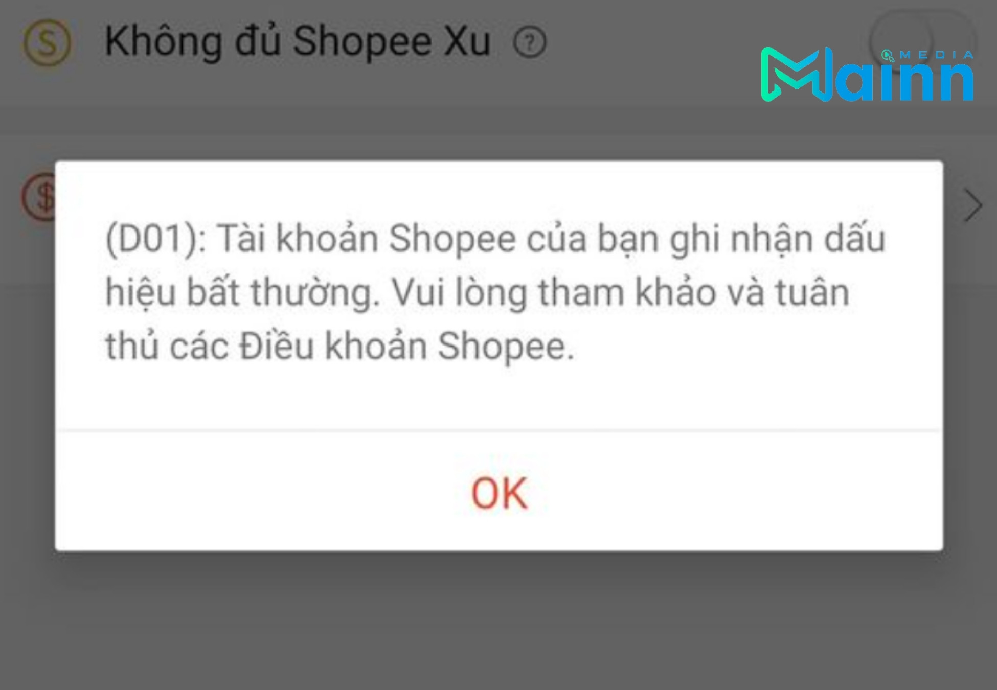 Shopee báo lỗi D01