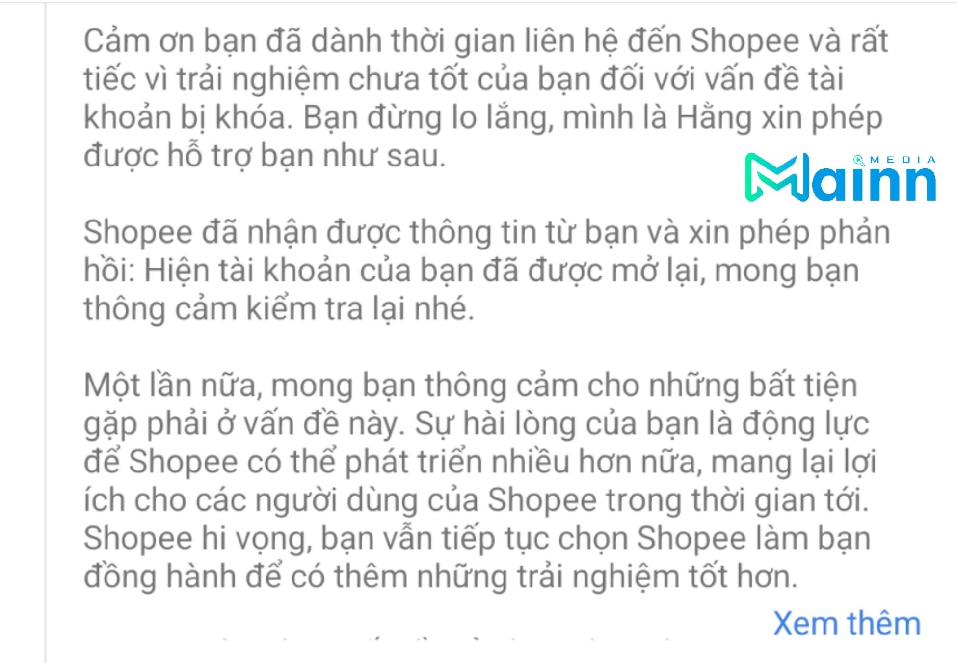 Tài khoản Shopee bị khóa lỗi M04