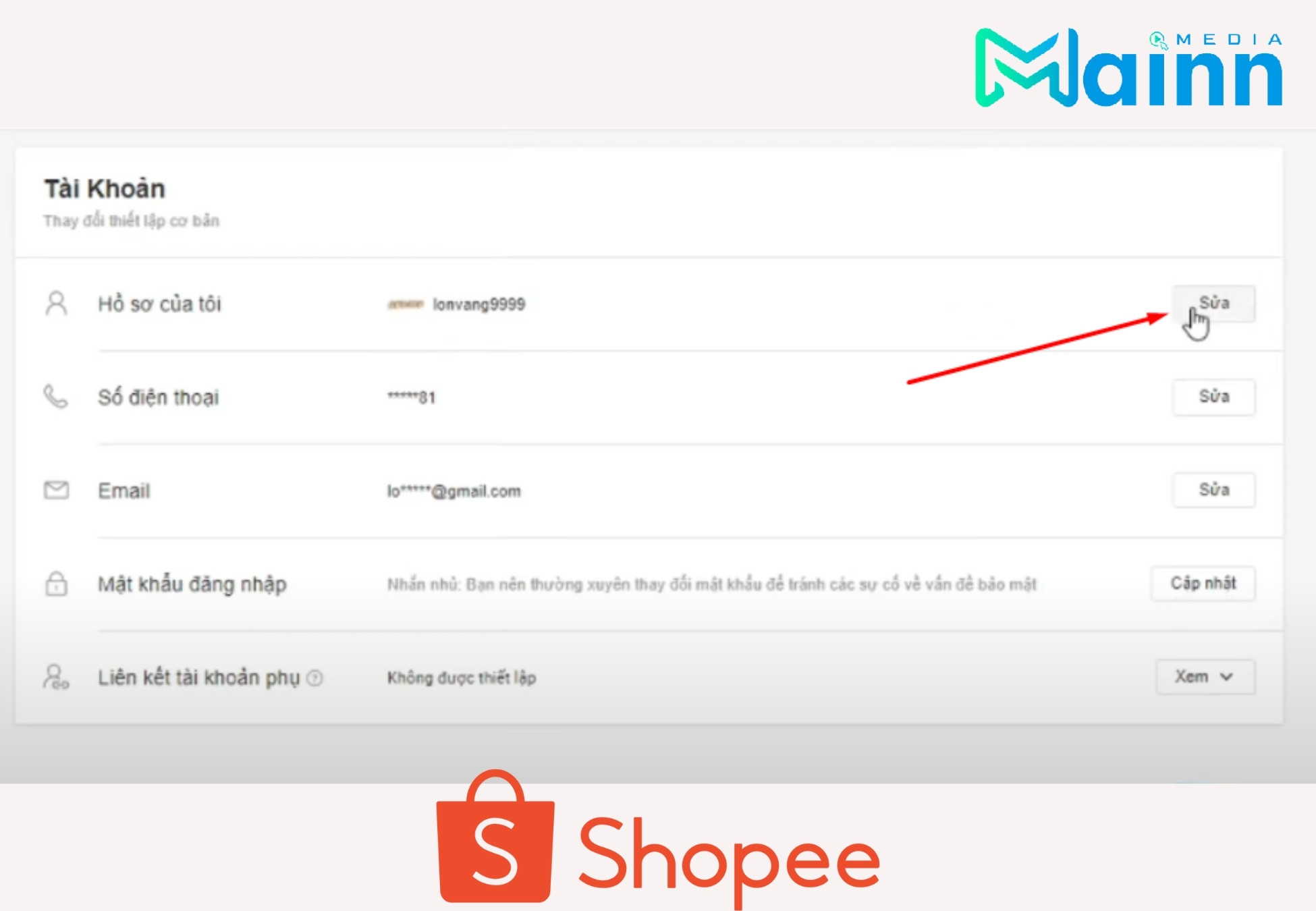 Cập nhật tên shop Shopee