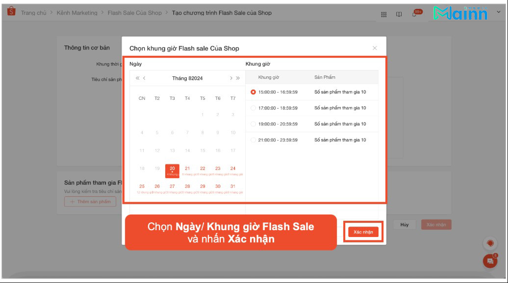 Đặt lịch cài đặt Flash Sale