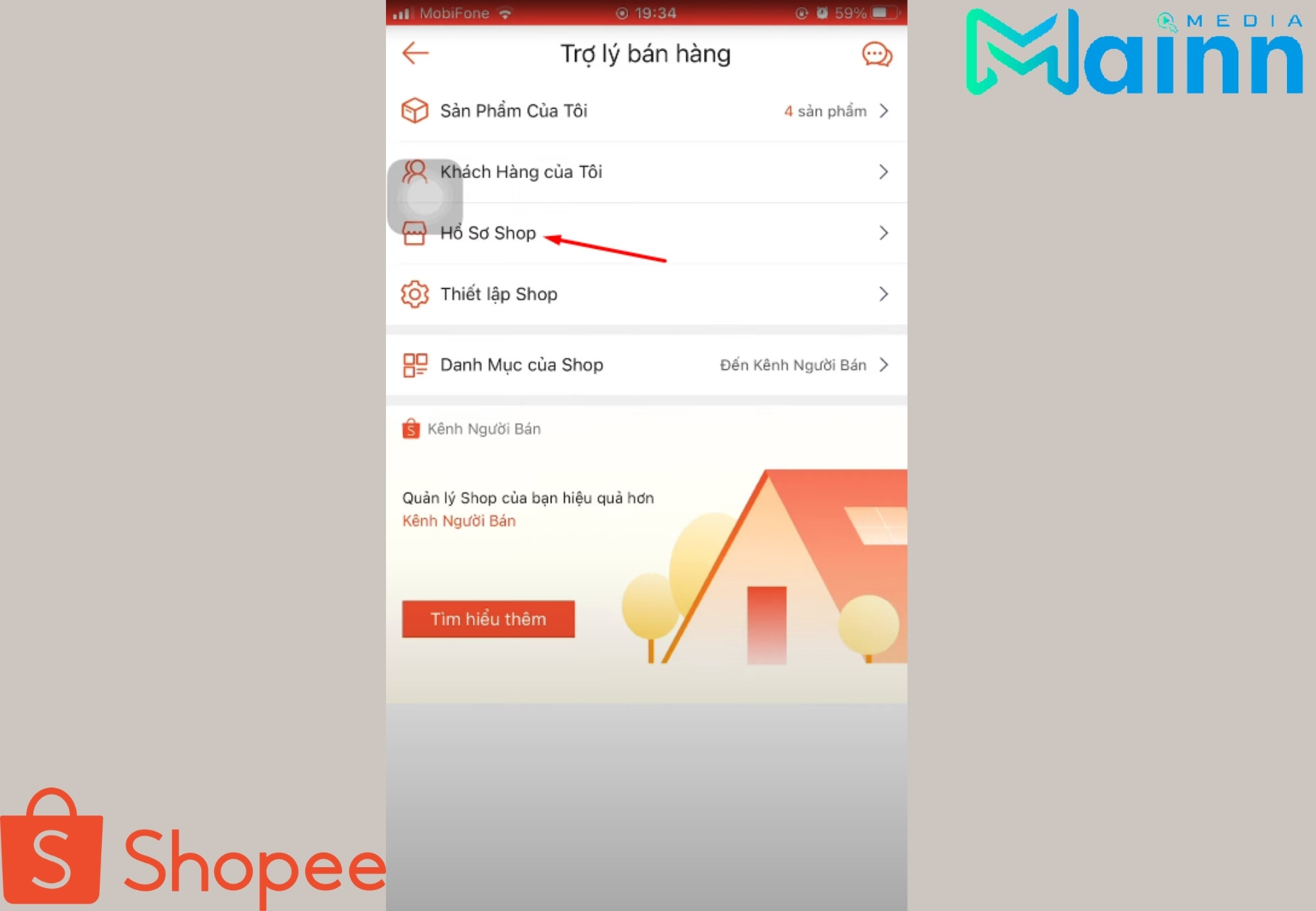 Sửa tên shop Shopee