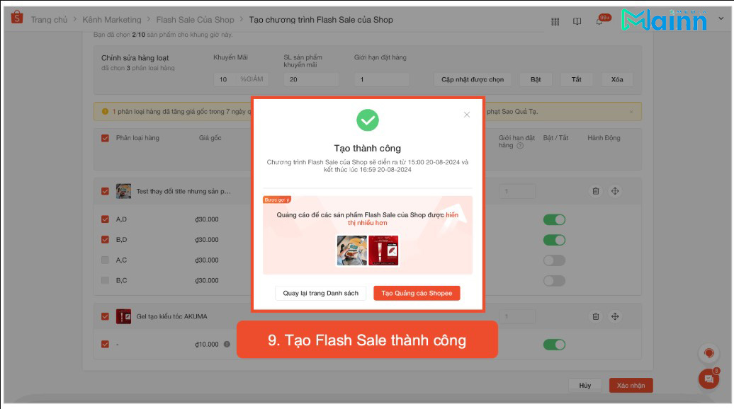 Tạo thành công chương trình Flash Sale Shopee