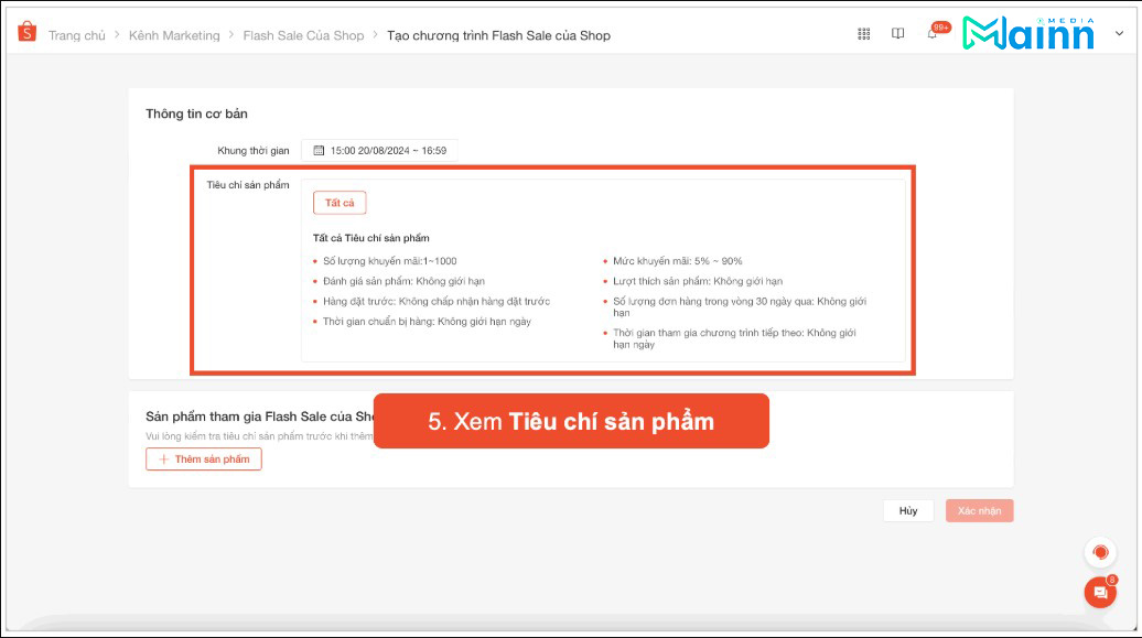 Tiêu chí sản phẩm Shopee Flash Sale