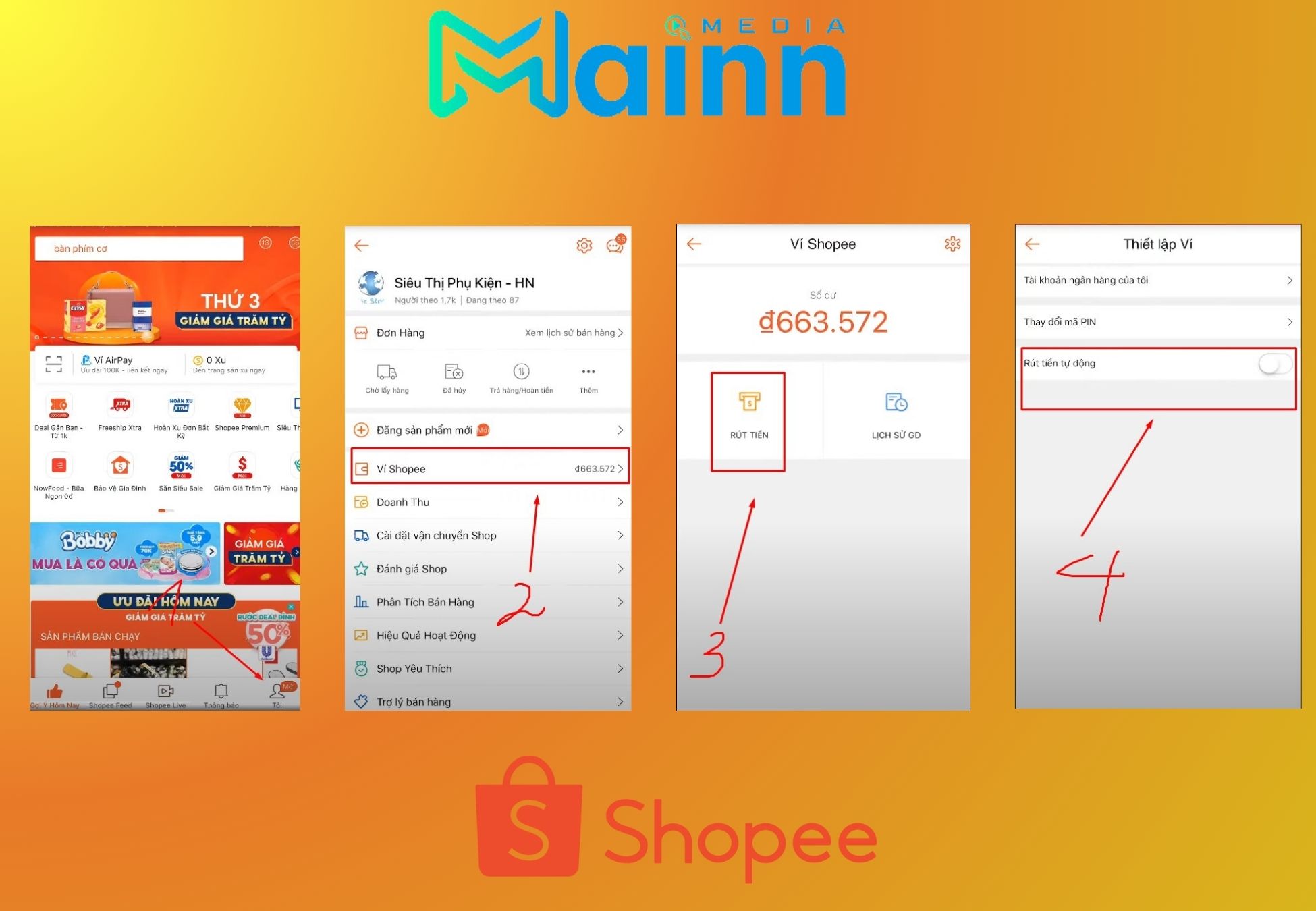 cách rút tiền từ ví Shopee