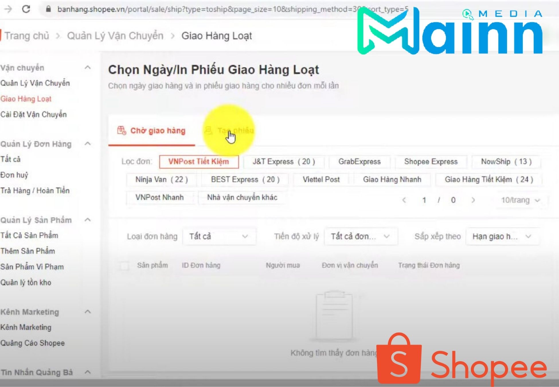 cách tạo đơn hàng trên Shopee