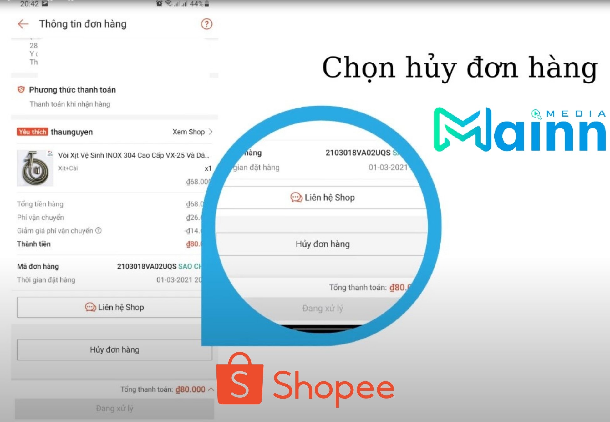 người bán hủy đơn hàng Shopee