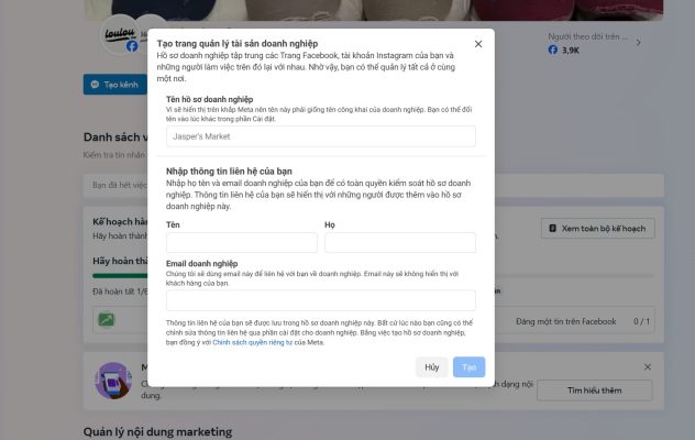 Tạo trang quản lý doanh nghiệp Facebook