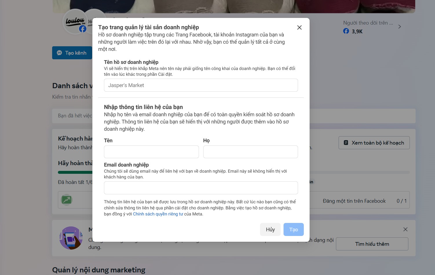 Tạo trang quản lý doanh nghiệp Facebook