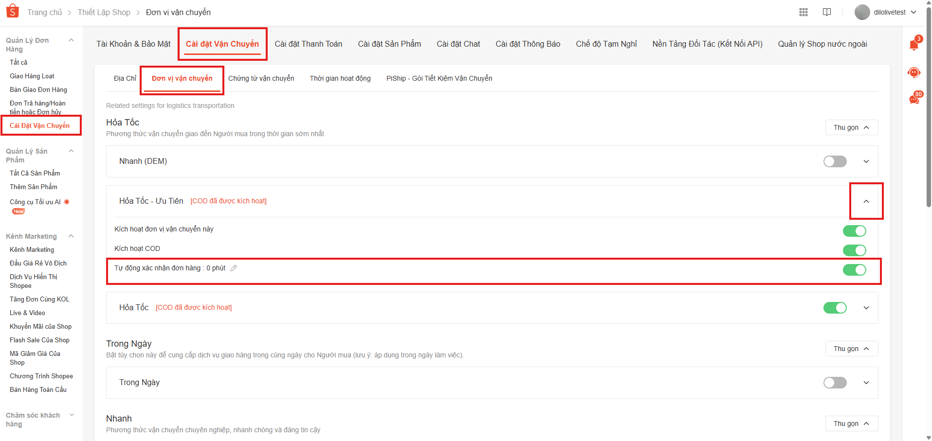 Cách bật tính năng Tự động xác nhận đơn hàng