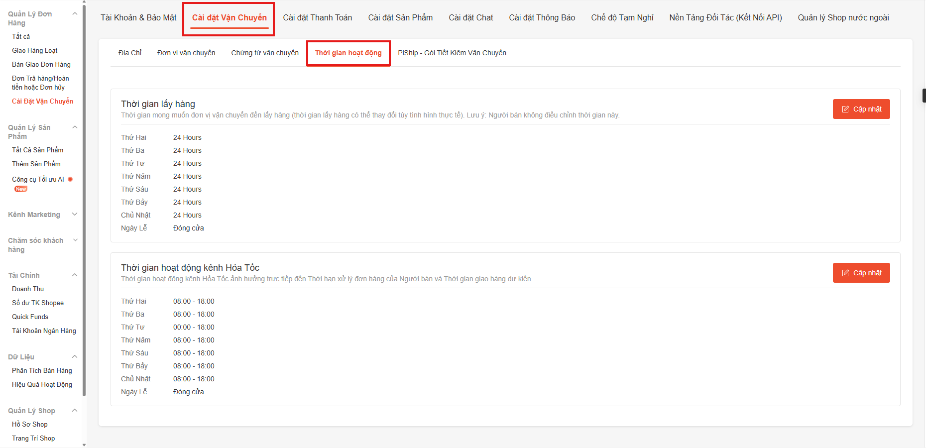 Cách thiết lập Thời gian hoạt động của cửa hàng