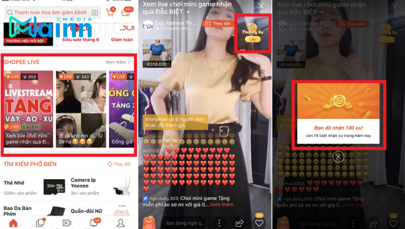 cách lấy xu trên shopee live