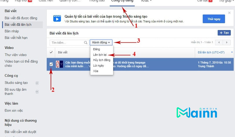 hẹn giờ đăng bài facebook