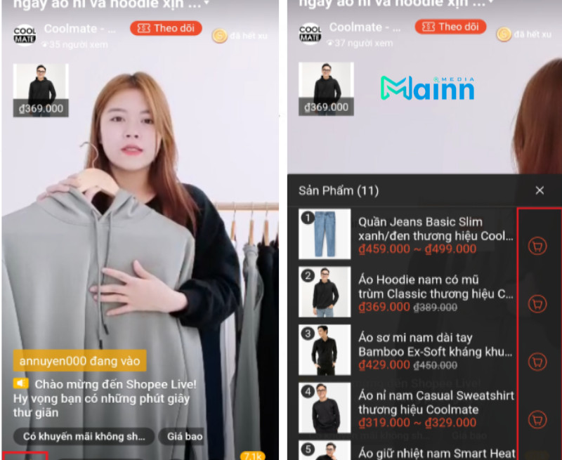 quảng cáo livestream shopee