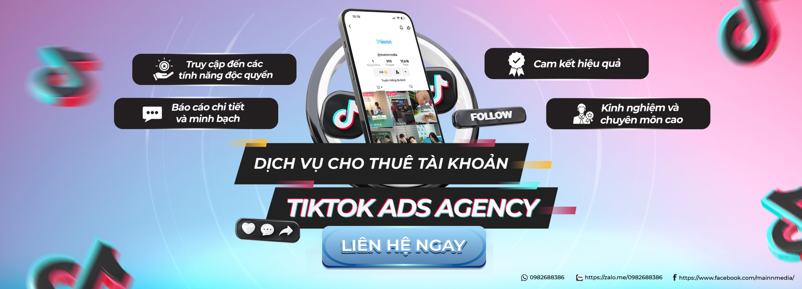 Banner Thuê Tài Khoản Quảng Cáo Tikok Agency Mainn Media