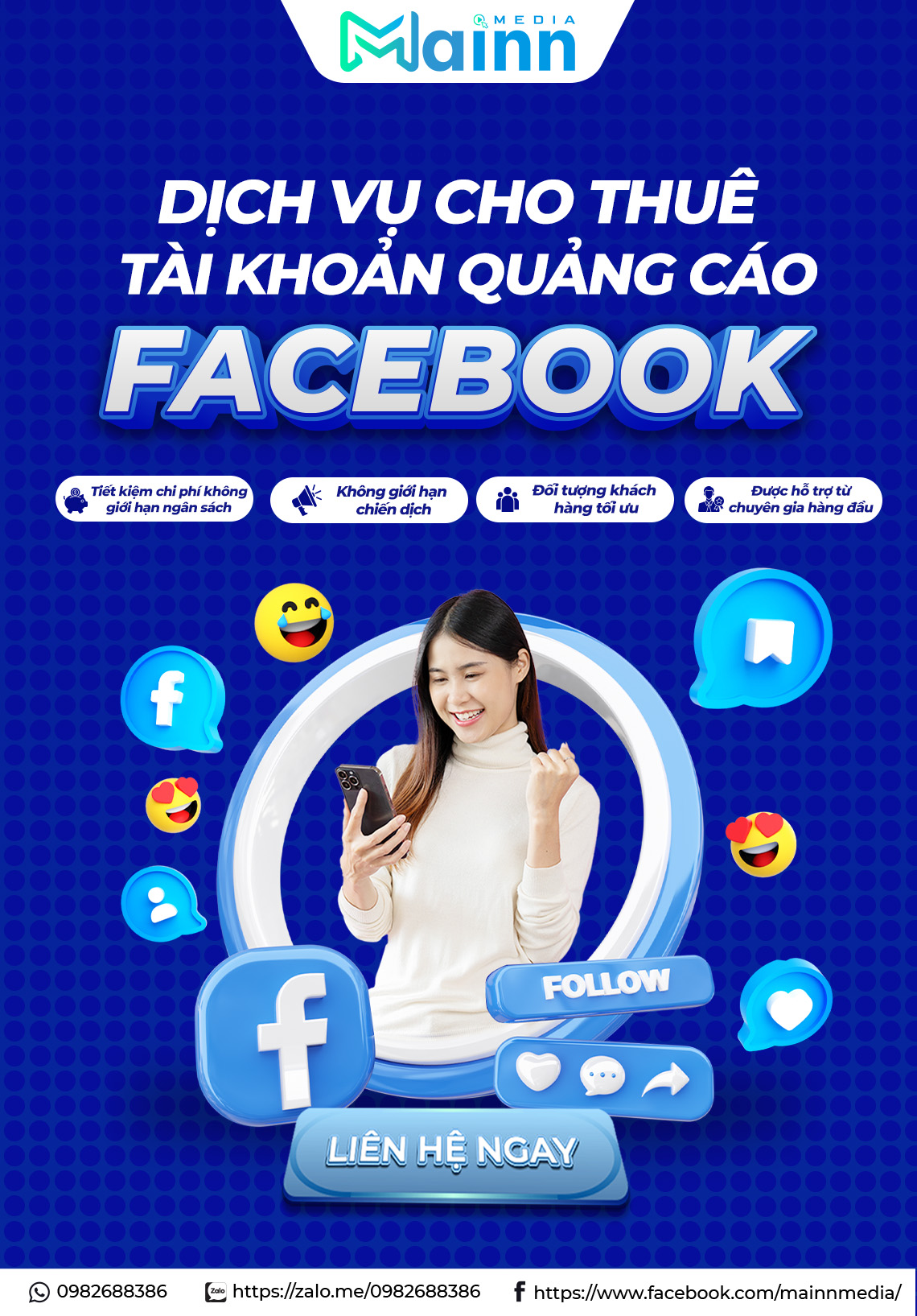 Banner dich vu cho thue tai khoan quang cao Facebook mobile Mainn Media