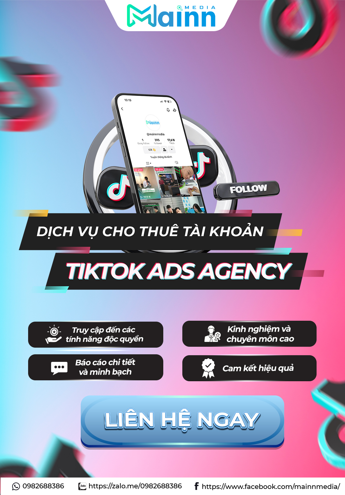 Banner mobile dịch vụ cho thuê quảng cáo tiktok agency - Mainn Media