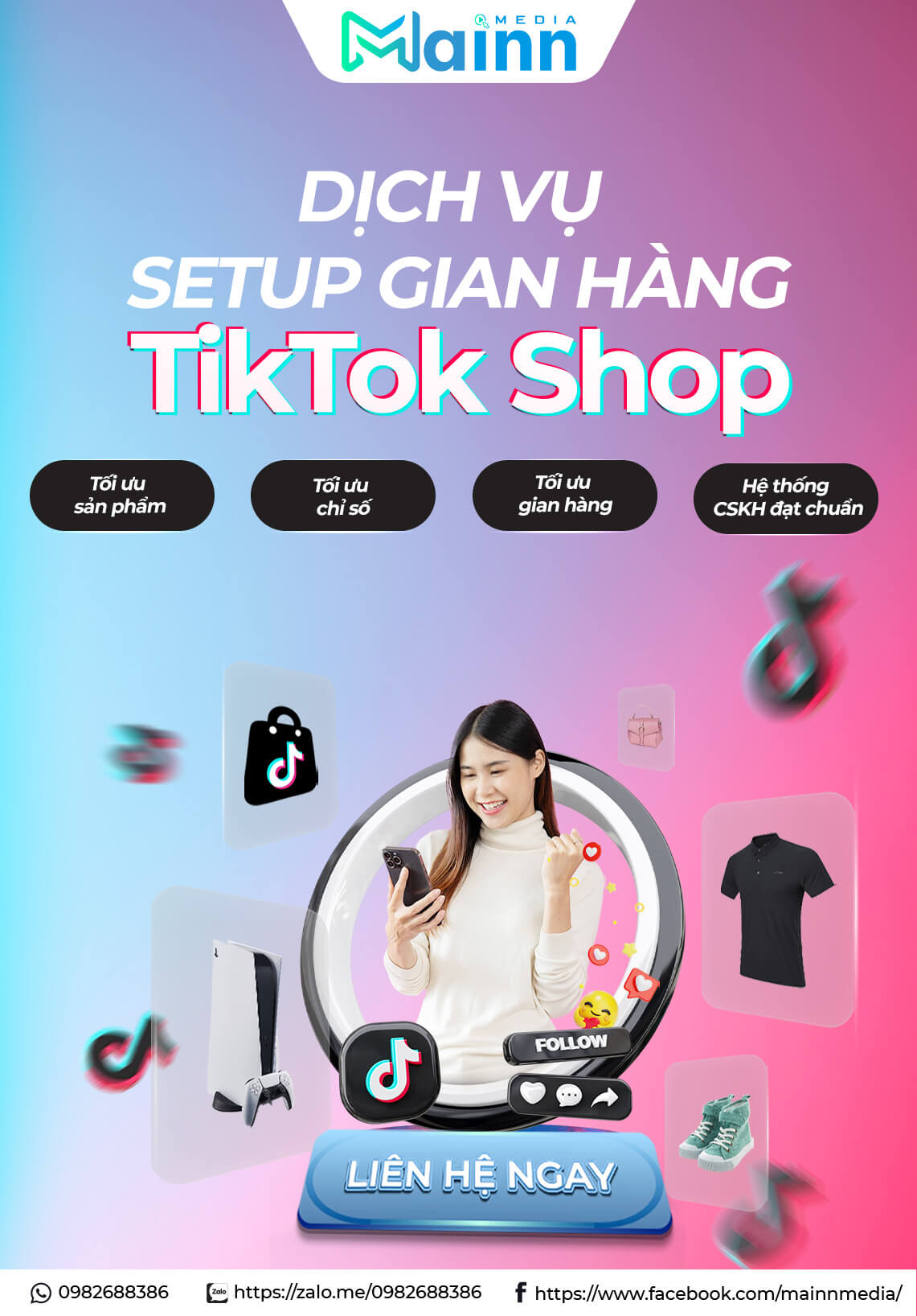 Banner mobile dich vu setup gian hang tiktok Mainn Media