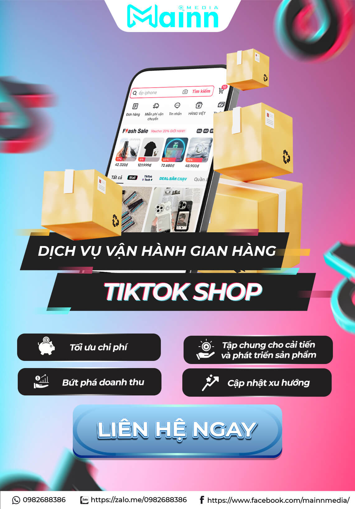 Banner mobile dich vu van hanh gian hang tiktok shop Mainn Media