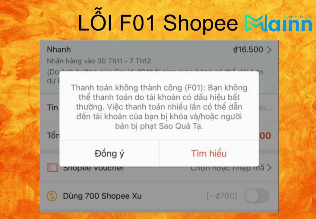 Thanh toán không thành công F01 Shopee
