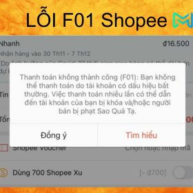 Thanh toán không thành công F01 Shopee