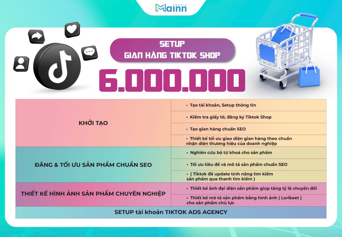 Bảng giá dịch vụ Setup Gian Hàng Tiktok Shop